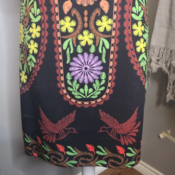 Off-Shoulder Cantina-Style Printed Pattern Black Dress SIZE XL - Picture 5 of 6